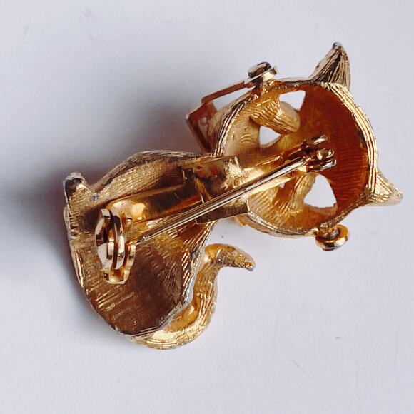 Unusual VTG 1960s Brooch Movable Glasses Cat Rhinestone Eyes Mid Century Pin - Picture 10 of 10